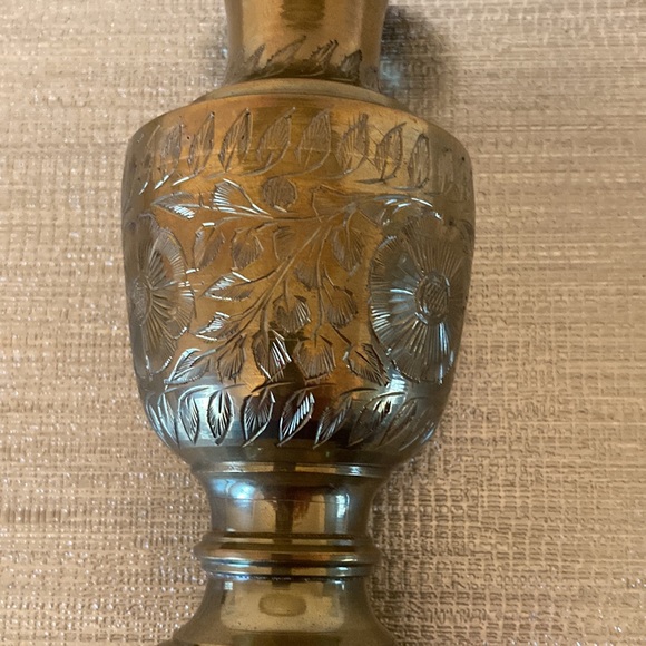 Solid Brass Etched Vintage Bud Vase Made in India - Picture 4 of 6